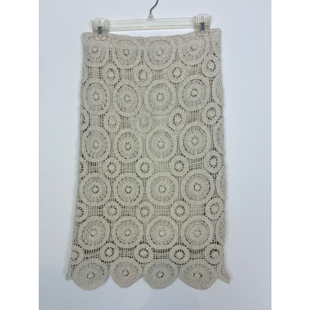 NWOT Crocheted Patterned Beige Midi Skirt body con